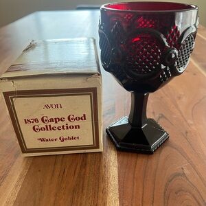 Avon Vintage 1876 Cape Cod Collection Ruby Red Glass Goblet Set of 3
